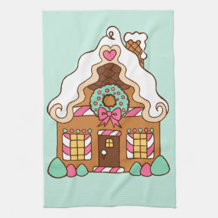 Großes Weihnachtshaus-Küchentuch aus Lebkuchen  Geschirrtuch