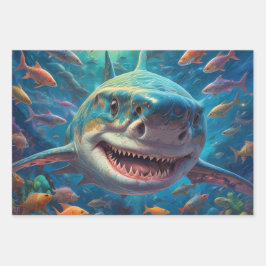 Großes Weiß Schwimmen im Meer Geschenkpapier Set