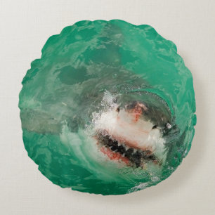 Großes Weiß Shark1 Rundes Kissen