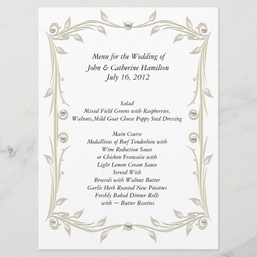 Großes Weiß und TAN-Hochzeits-Tabellen-Menü Menükarte (Vorderseite)