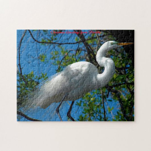 Großes Weißes Egret Florida. Weihnachtsgrüße Puzzle (Horizontal)