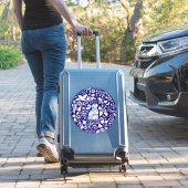 Grosses, weißes Kaninchengemälde mit Blumenmuster Aufkleber (Koffer Insitu)