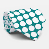 Großes weißes Punkt-Muster auf aquamariner Krawatte (Gerollt)