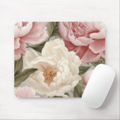 Großes, weißes rosa Peonies Design Office Zubehör Mousepad (Mit Mouse)