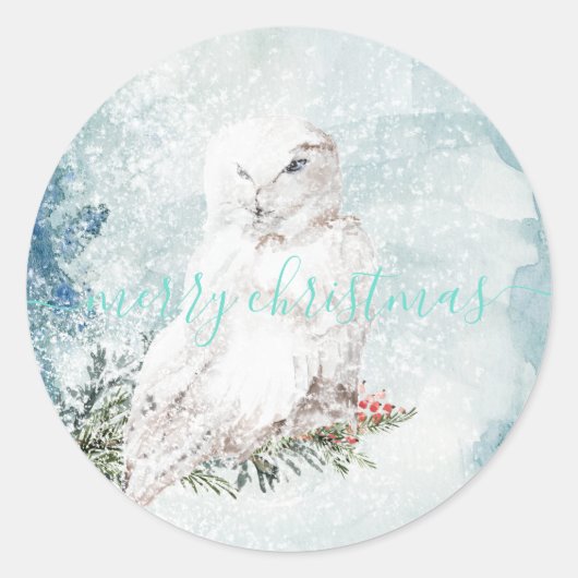 Großes weißes Schneeauwl Runder Aufkleber (Vorderseite)