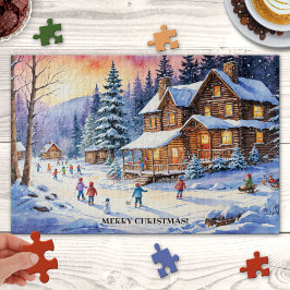 Grosses Winterschnee Spaß Weihnachtsfamilie Puzzle