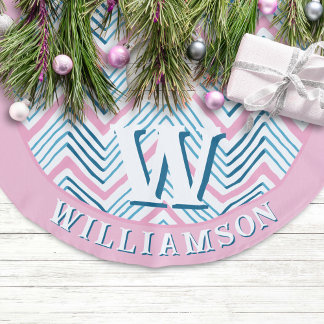 Großes Zag-Chevron in Rosa + Aqua personalisiert Leinenimitat Weihnachtsbaumdecke