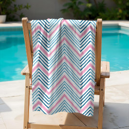 Großes Zag-Chevron in Rosa und Aqua Strandtuch