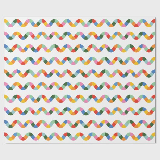 Grossfarbener Regenbogen-Karo Wavy Strip Pattern Geschenkpapier (Flach)