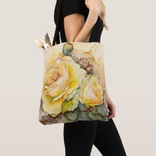 Großformatige gelbe und goldene Rosen Tasche