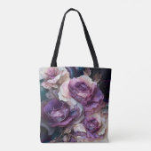 Großformatige lila und goldene Rosen Tasche (Rückseite)
