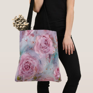 Großformatige rosa und goldene Rosen Tasche