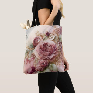 Großformatige rosa und goldene Rosen Tasche