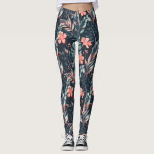 Großformatige tropische Blumen und Blätter Leggings