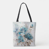 Großformatige Türkis- und Goldrosen Tasche (Rückseite)