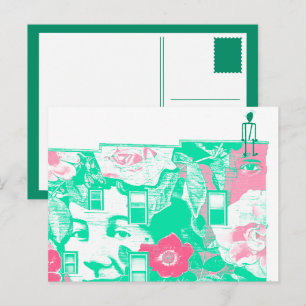 großformatige Wandkunst auf Backstein-Gebäude Postkarte