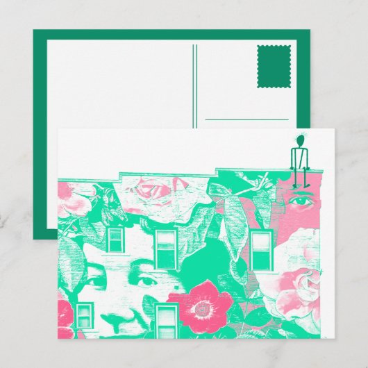 großformatige Wandkunst auf Backstein-Gebäude Postkarte (Vorne/Hinten)