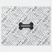 Großformatiger Knochen und Wort-Wolke Schwarzweiss Fleecedecke (Vorderseite (Horizontal))