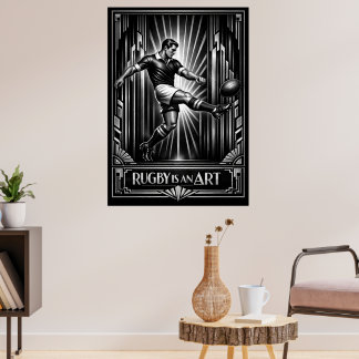 Großformatiger Rugby-Kunstprint im Deco-Stil Poster
