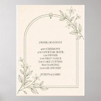 Großformatiges botanisches Hochzeitsablaufschild Poster