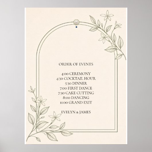 Großformatiges botanisches Hochzeitsablaufschild Poster (Vorne)