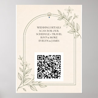 Großformatiges botanisches Hochzeitswebsite-QR-Cod Poster