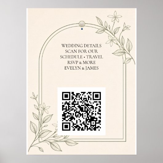 Großformatiges botanisches Hochzeitswebsite-QR-Cod Poster (Vorne)