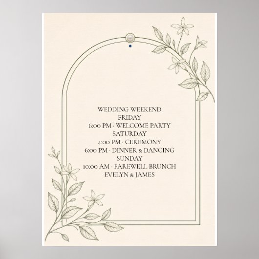 Großformatiges Oliven-Hochzeitswochenende-Terminpl Poster (Vorne)