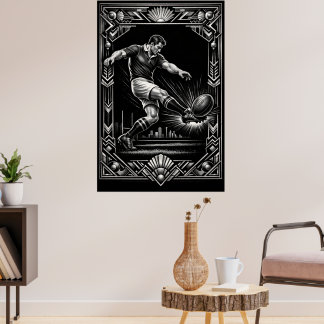 Großformatiges Rugby-Kunstposter im Deco-Stil Poster