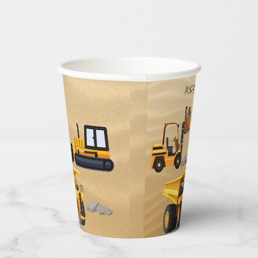 Großgelbe LKWs Bulldozer Gabelstapler Pappbecher (Rechts)