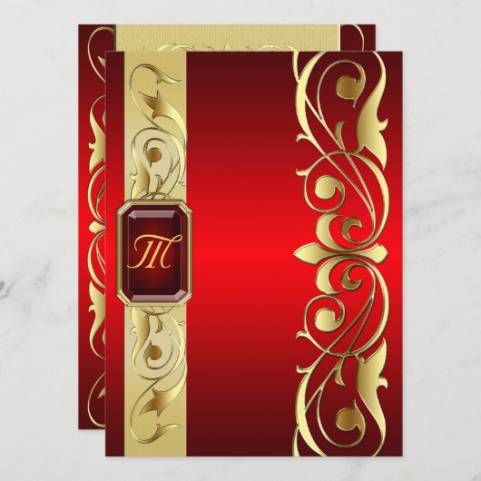 Großherzog-rote Juwel-Goldrolle-Rot-Einladung Einladung (Vorne/Hinten)