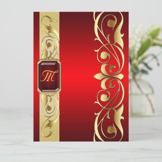 Großherzog-rote Juwel-Goldrolle-Rot-Einladung Einladung (Stehend Vorderseite)