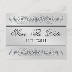 Großherzogin Silber-Schriftrolle Save The Date Pos Ankündigungspostkarte