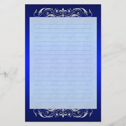 Großherzogin Silver Scroll Lined Blue Stationery Briefpapier (Vorderseite)