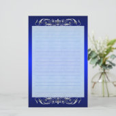 Großherzogin Silver Scroll Lined Blue Stationery Briefpapier (Stehend Vorderseite)