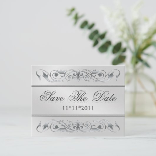 Großherzogin Silver Scroll Save the Date Postkarte (Stehend Vorderseite)