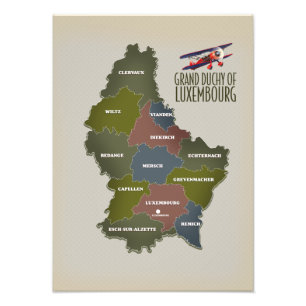 Großherzogtum Luxemburg-Landkarte Fotodruck