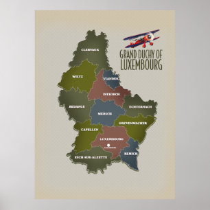 Großherzogtum Luxemburg-Landkarte Poster