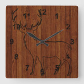 Großhirsche, in Holz gegossen Quadratische Wanduhr (Vorderseite)