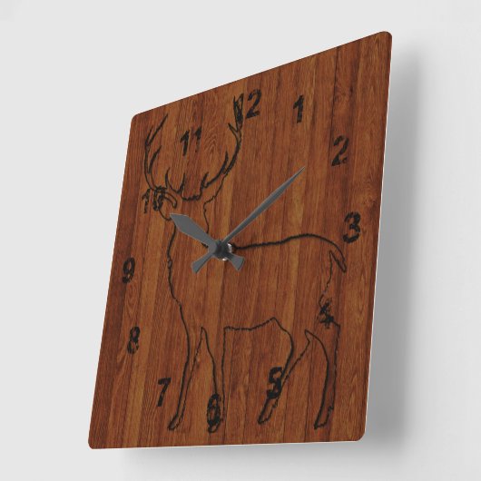 Großhirsche, in Holz gegossen Quadratische Wanduhr (Winkel)