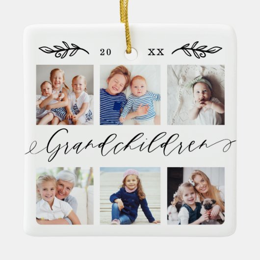 Großkinder-Geschenk für Großeltern FotoCollage Keramikornament (Vorderseite)