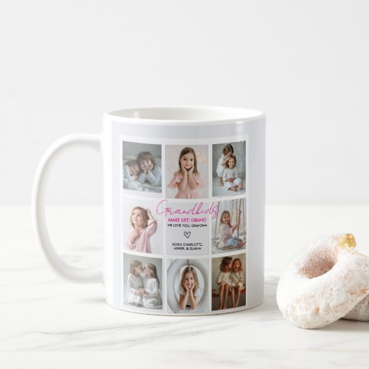 Großkinder machen Life Grand Oma 8-Foto maßgeschne Kaffeetasse (Mit Donut)