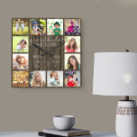 Großkinder machen Life Grand Quote 12 Foto Holzaus Quadratische Wanduhr<br><div class="desc">Foto Uhr für Großeltern mit 12 Ihrer Lieblingsfotos. Erstellen Sie Ihre eigene Grid-Stil Foto-Collage und fügen Sie die Enkel-Namen (2 bis 8 Namen sieht am besten aus). Das Zitat lautet "Enkel machen das Leben groß" und ist mit einem Herz für die Liebe fertig. Das Design ist in handgeschriebener und whimsical...</div>