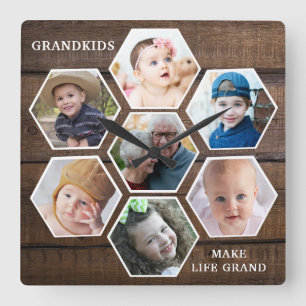 Großkinder machen Life Grand Quote 7 Foto Wood Quadratische Wanduhr
