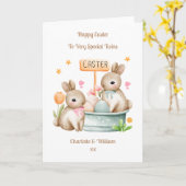 Großkinder Twins Ostersonnige Rabbit-Karte Karte (Gelbe Blume)