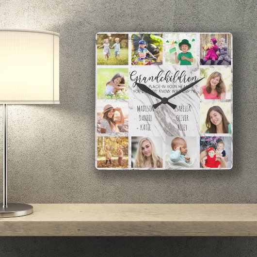 Großkinder Zitat 12 Foto Graumarmor kundenspezifis Quadratische Wanduhr