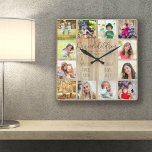 Grosskinder zitieren 12 Foto Holz Custom Square Quadratische Wanduhr<br><div class="desc">Foto Uhr für Großeltern mit 12 Ihrer Lieblingsfotos. Erstellen Sie Ihre eigene Grid-Stil Foto-Collage und fügen Sie die Enkel-Namen (2 bis 8 Namen sieht am besten aus). Die Formulierung lautet: "Enkel füllen einen Platz in Ihrem Herzen, von dem Sie nicht wussten, war leer" in der Hand getippte sonderbare Großbuchstabe und...</div>
