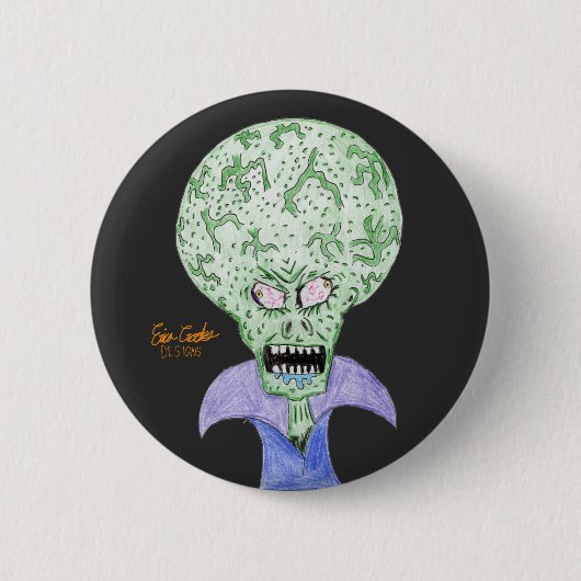 Großkopf-Alien-Sci-Fi-Cartoon Button (Vorderseite)