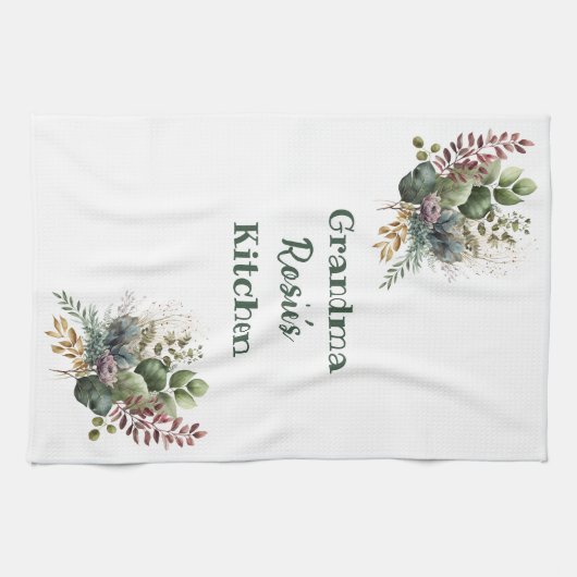 Großma Kitchen | Personalisierte Aquarellgrüne Geschirrtuch (Horizontal)