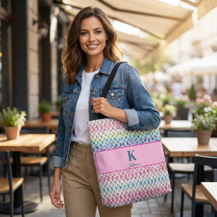 Großmaschige Pastell-Strickmonogramm-Personalisier Tasche